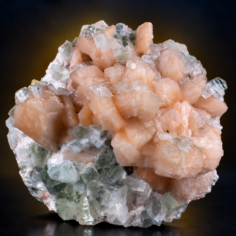 Green Apophyllite Tabular Crystal Group with Heulandite on Matrix — India | 1330 g | 16 × 14 × 8 cm