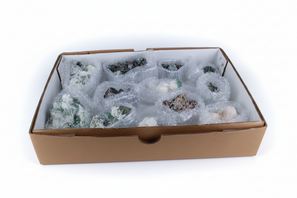 Natural Green Apophyllite with Scolecite Crystal Lot – 12 Pieces from India