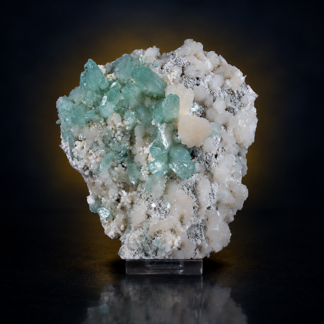 Natural Green Apophyllite with Mordenite Heulandite Crystal Specimen – India