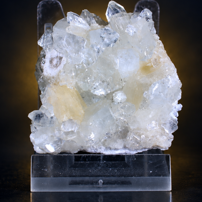 Colourless Apophyllite Tabular Crystal Group with Cream Stilbite Sheaves | 50 g