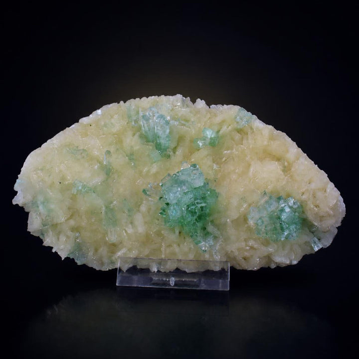 Green Apophyllite Crystal Group with Stilbite on Matrix — India | 260 g | 13 × 8 × 2 cm