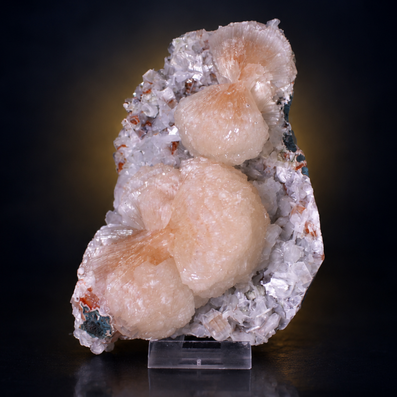 Peach-Pink Stilbite Radiating Sheaves with White Apophyllite | 590 g | 16 × 11 × 4 cm
