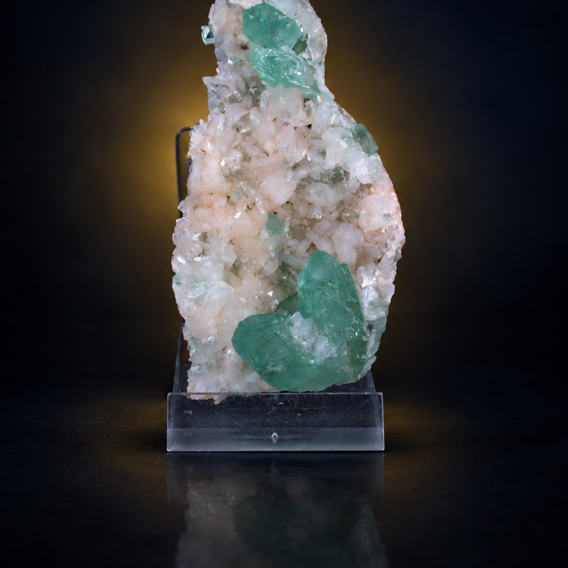 Green Apophyllite Tabular Crystal Group with Stilbite Cluster | 100 g | 9 × 5 × 3 cm