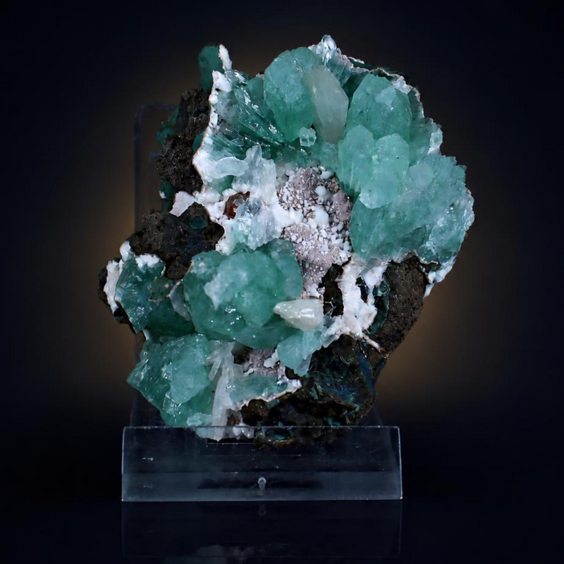 Green Apophyllite Tabular Crystal Group with Stilbite — Pune, India | 110 g | 7 × 5 × 4 cm