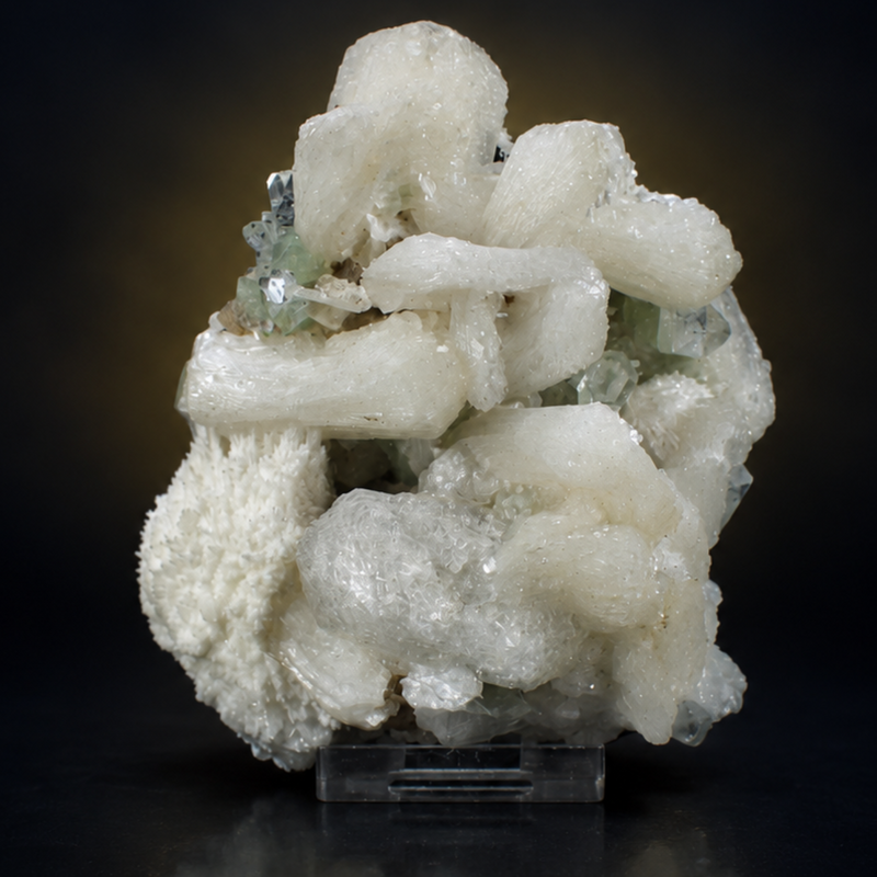 Green Apophyllite Tabular Crystal Group with Stilbite and Heulandite on Basalt Matrix | 400 g | 10 × 10 × 5 cm