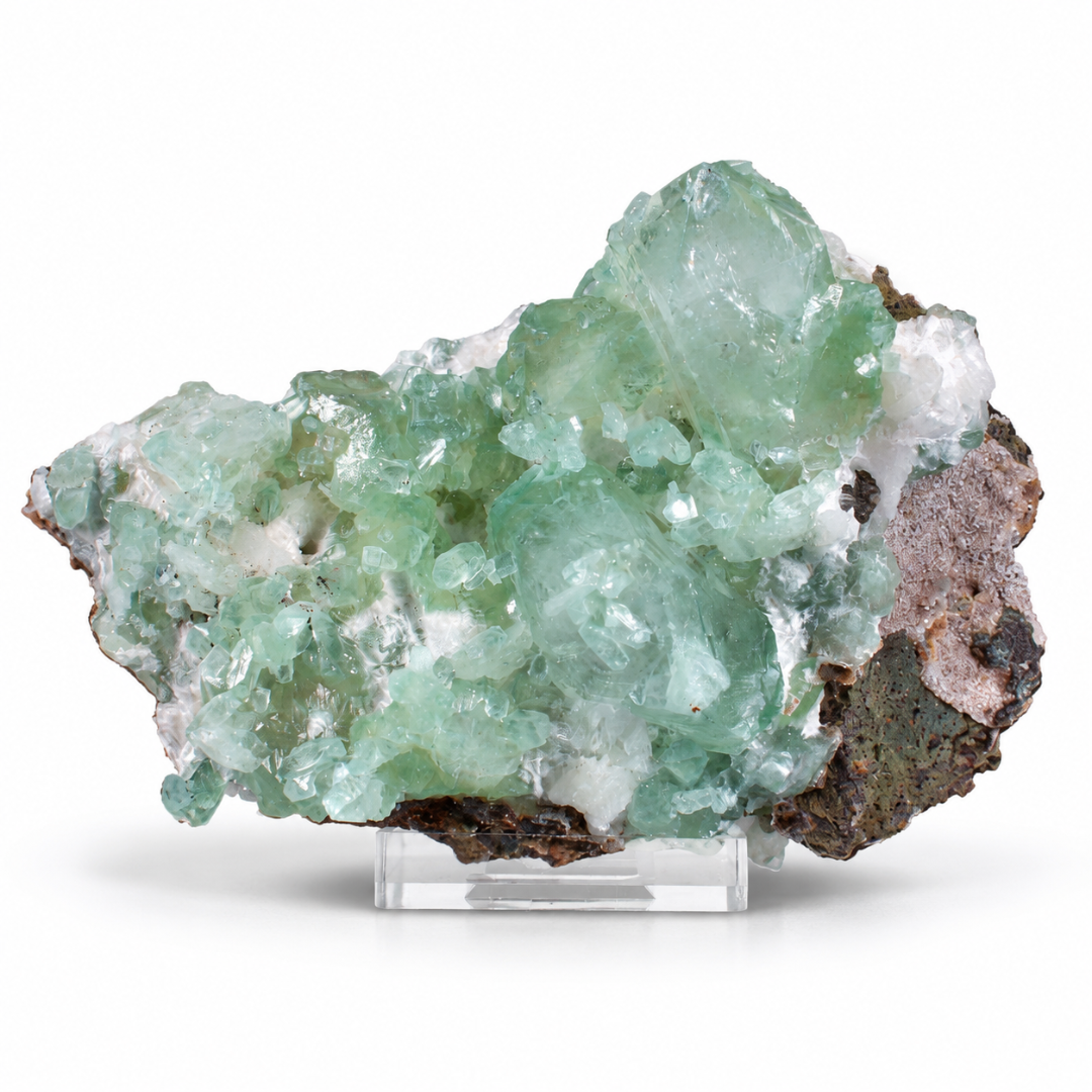 Natural Green Apophyllite with Heulandite Crystal Specimen – India