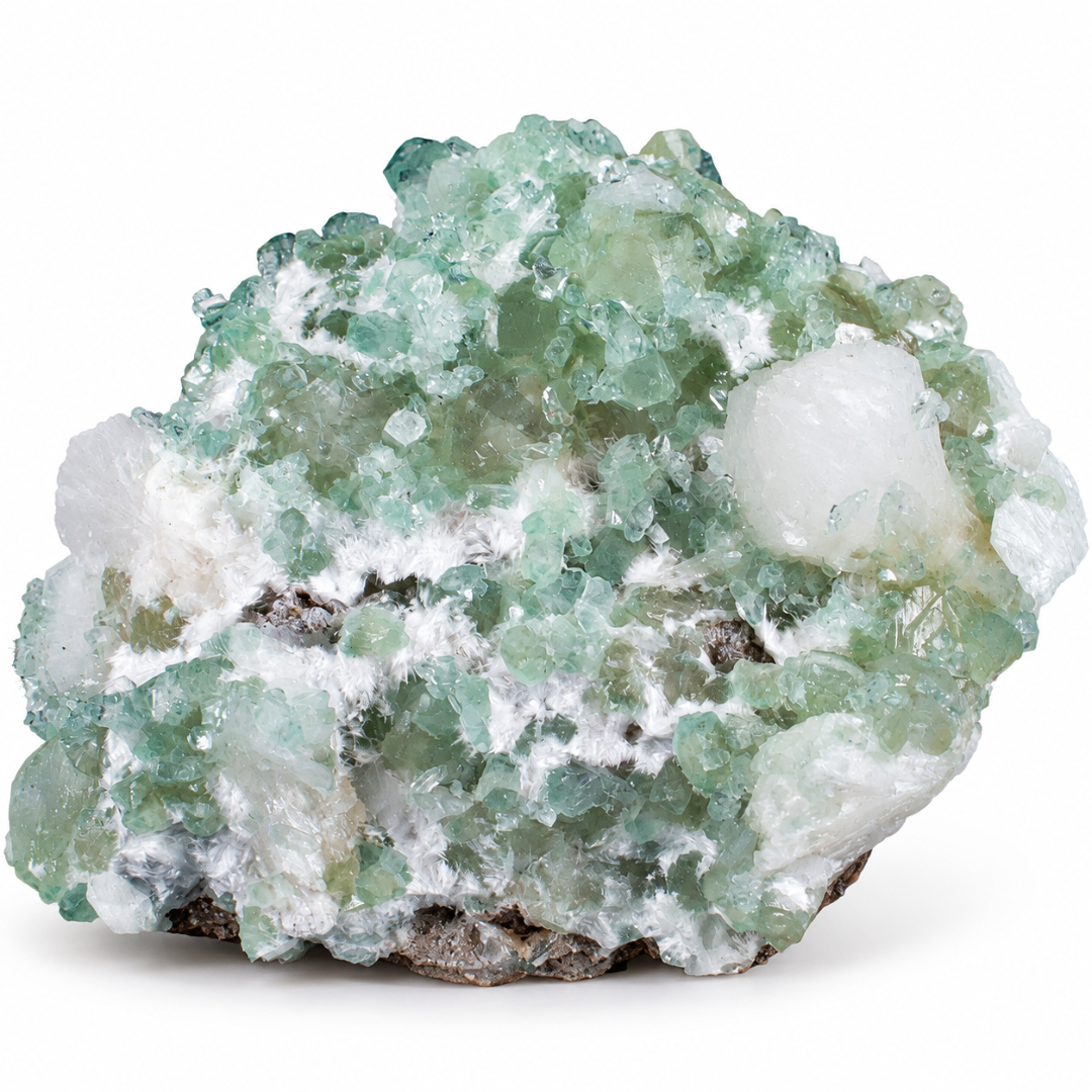 Natural Green Apophyllite with Heulandite Crystal Specimen – India