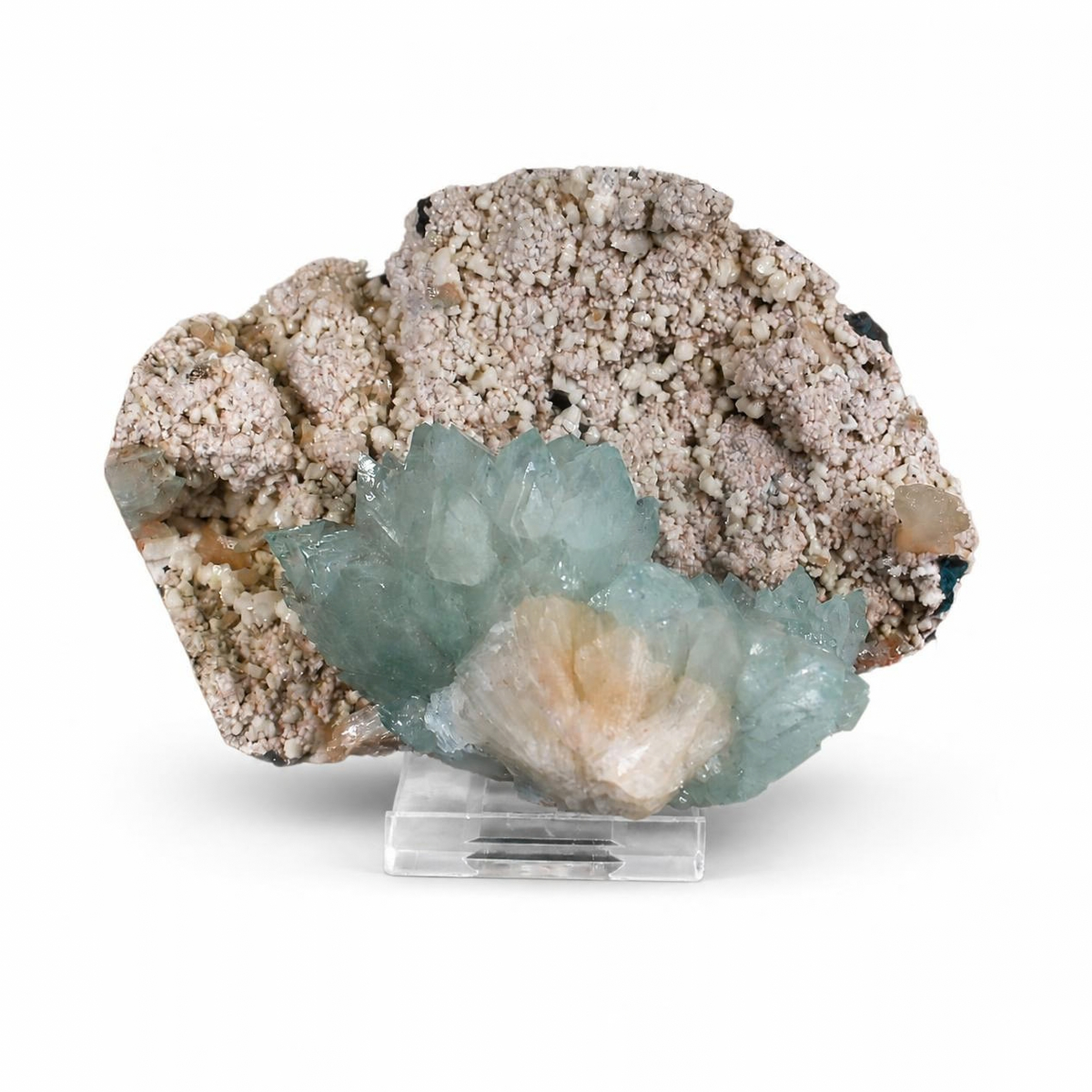 Natural Green Apophyllite with Heulandite  Mordenite Crystal Specimen – India