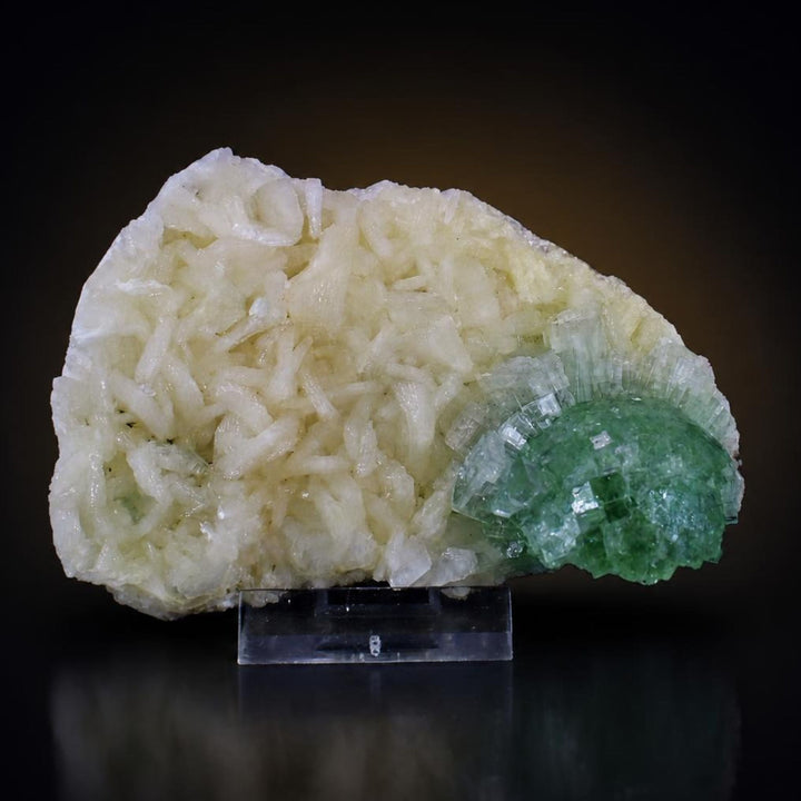 Green Apophyllite Crystal Group with Stilbite on Matrix — India | 290 g | 13 × 8 × 3 cm