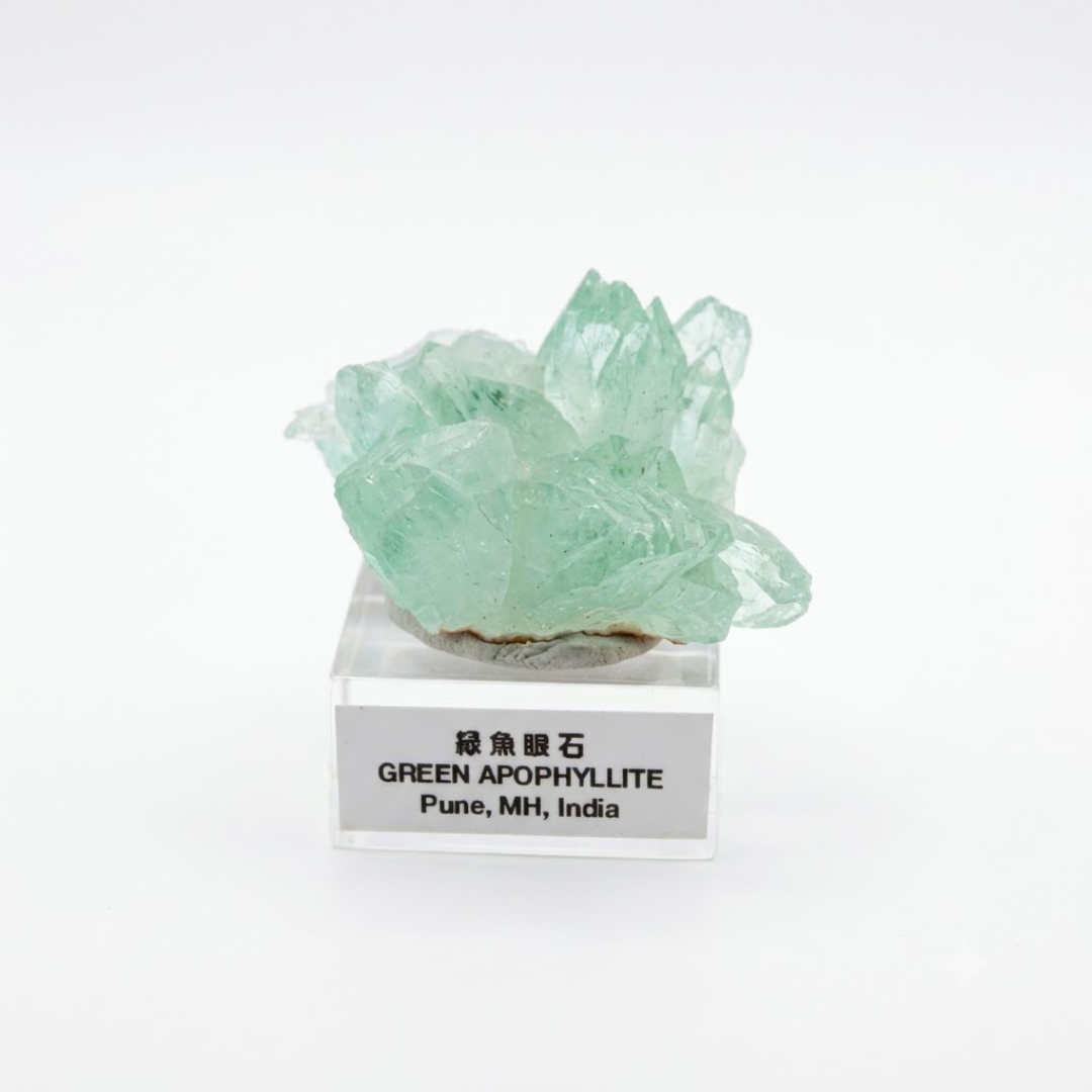 Natural Green Apophyllite Matrix – Mineral Specimen from India