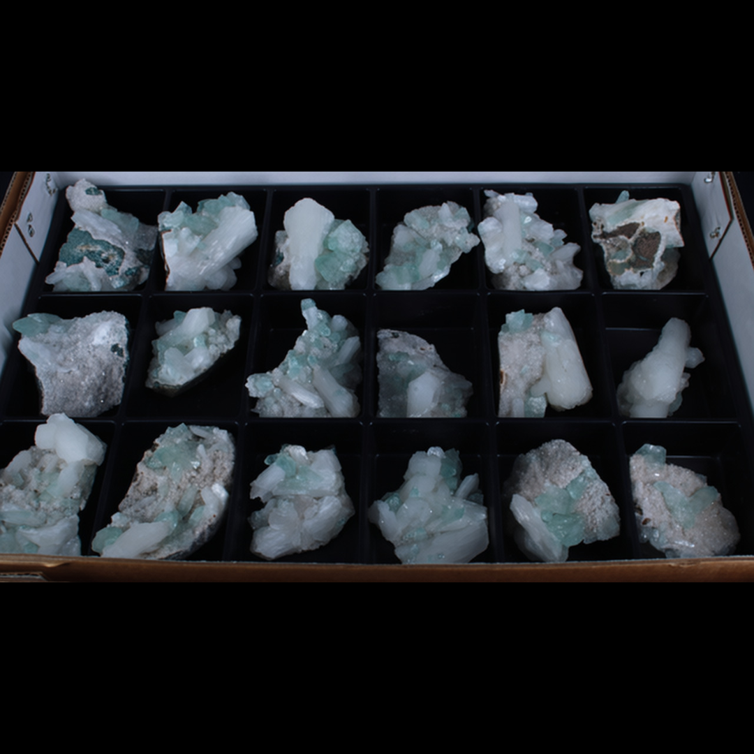Natural Green Apophyllite, Stilbite with Heulandite Crystal Lot – 18 Pieces from India