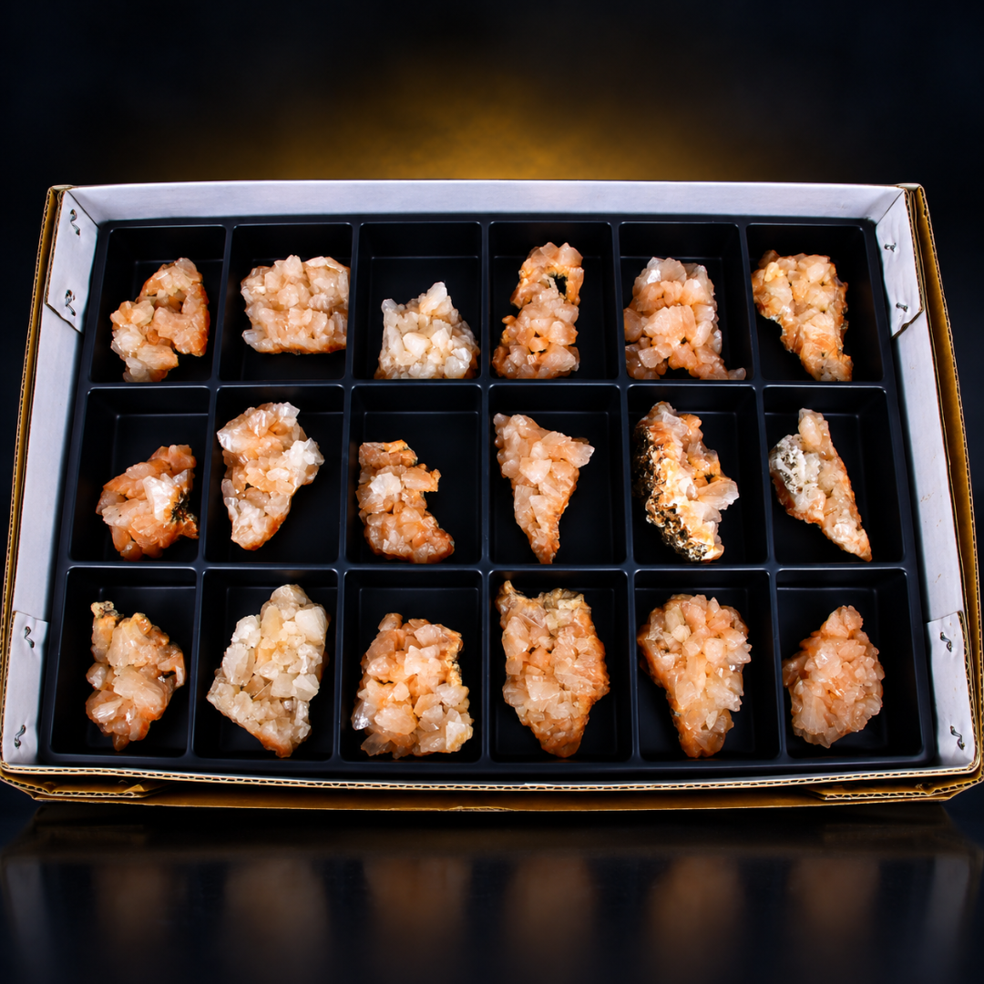 Natural Orange Peach Stilbite Crystal Specimen Lot – 18 Pieces