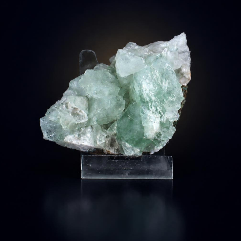 Green Apophyllite Crystal Cluster on Stilbite Collectible Mineral Specimen 8 × 5 × 3 cm