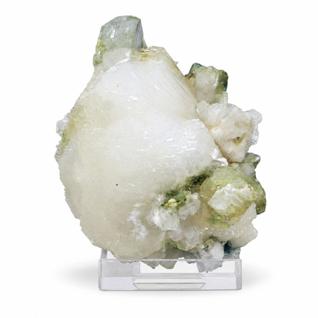 Natural White Stilbite with Green Apophyllite Mineral Specimen – 160g