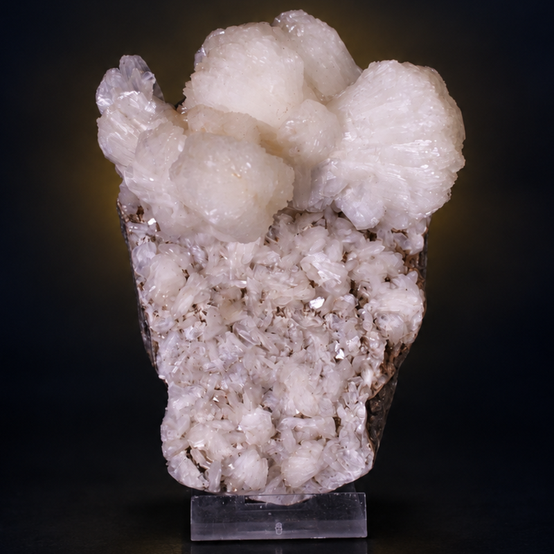 White Stilbite Radiating Crystal Aggregates on Basalt Matrix | 400 g | 12 × 8 × 6 cm