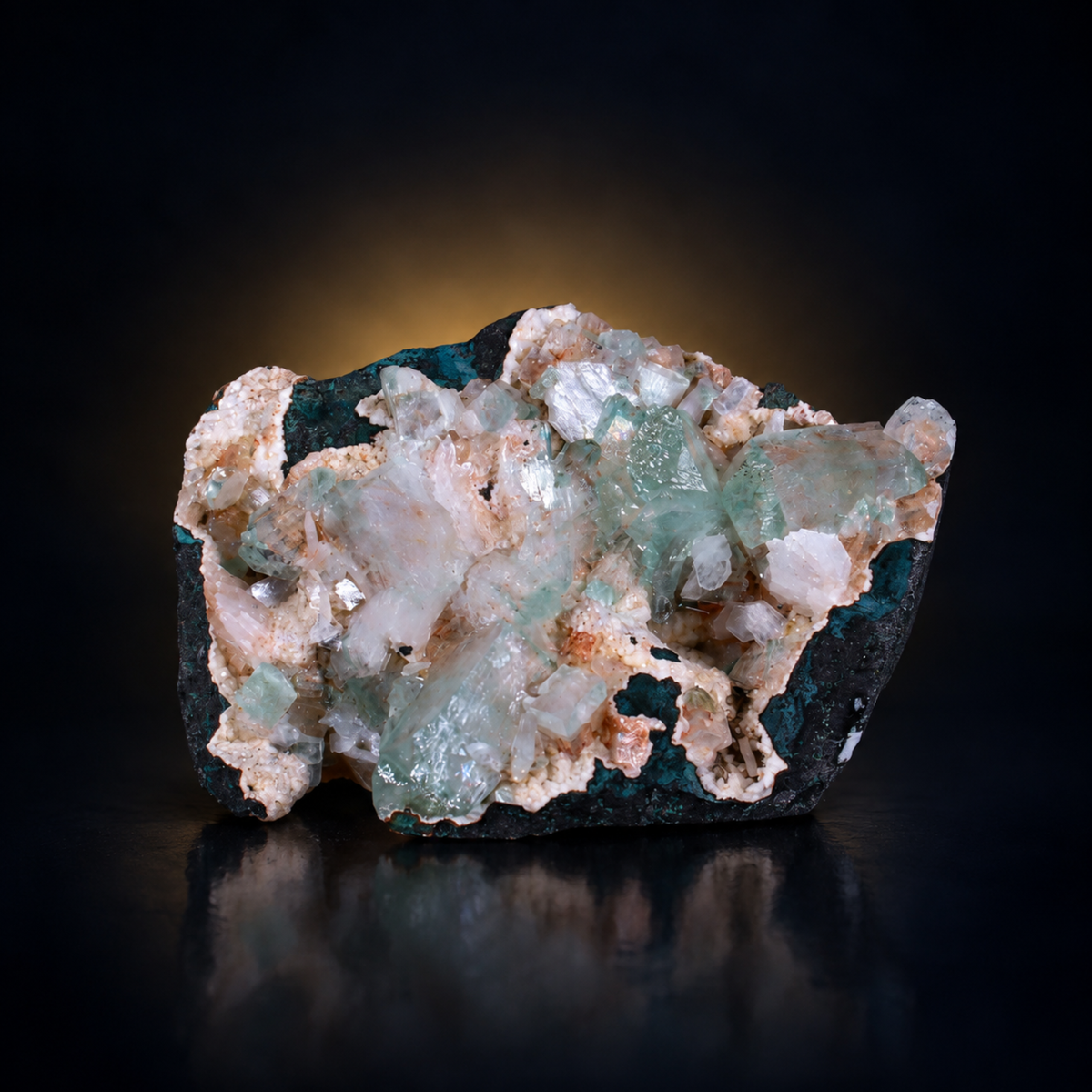 Natural Green Apophyllite with Stilbite and Heulandite Matrix – 170 g