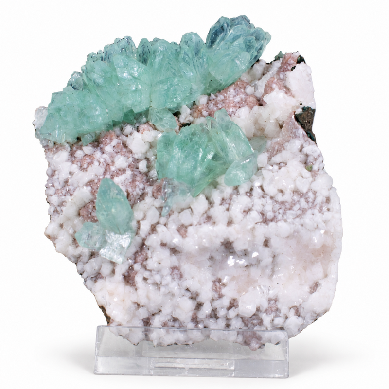 Natural Green Apophyllite with Heulandite Matrix Mineral Specimen from India