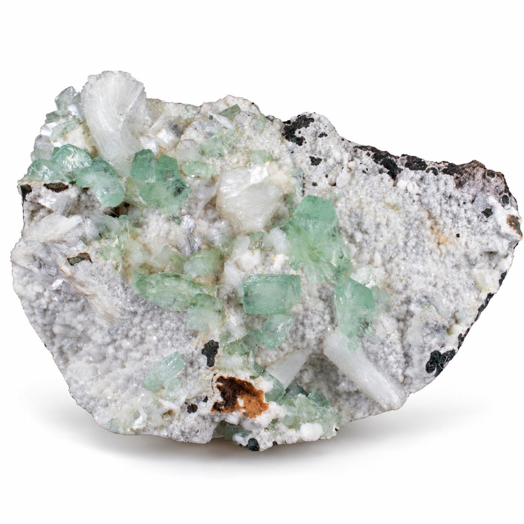 Natural Green Apophyllite with Heulandite Crystal Specimen – India