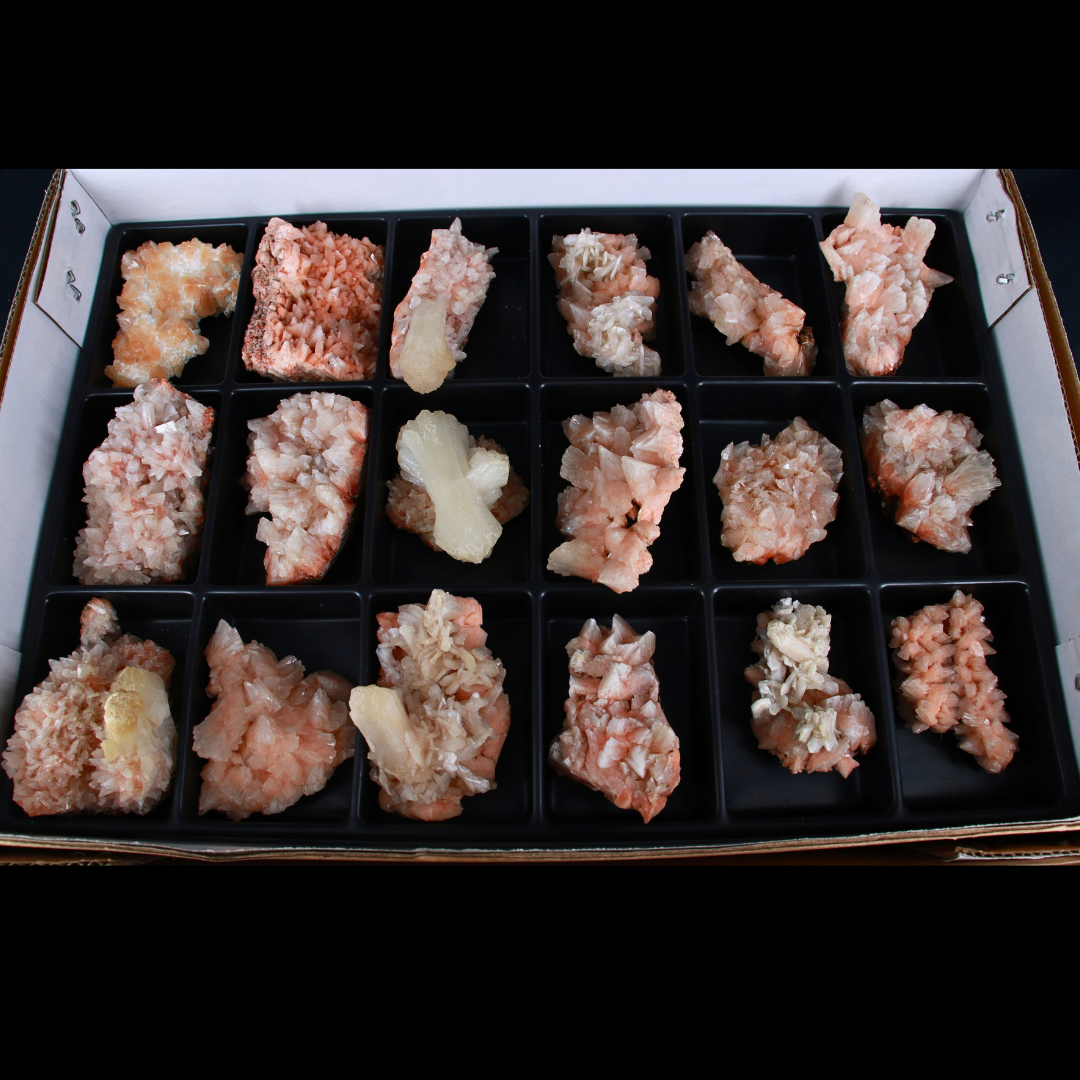 Natural Orange Stilbite with Heulandite Crystal Lot – 18 PCS – Mineral Specimens from India
