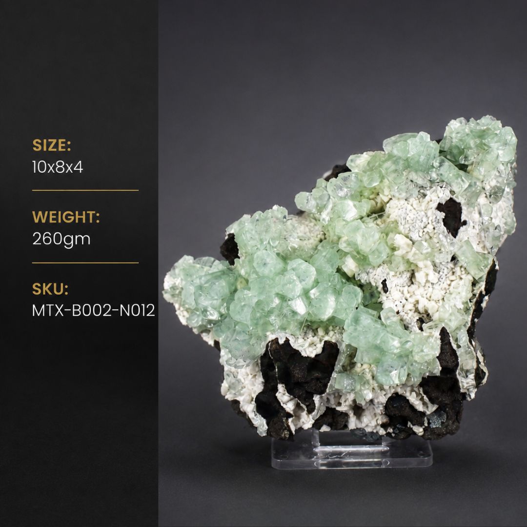 Green Tabular Apophyllite with Mordenite on Porous Rock Matrix | 260 g | 10 × 8 × 4 cm