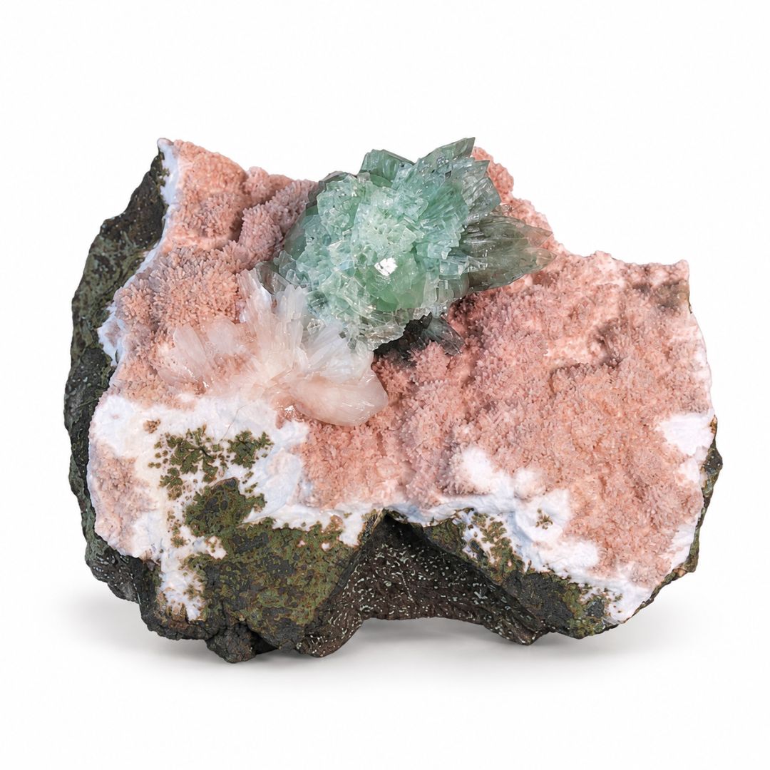 Natural Green Apophyllite with Heulandite Crystal Specimen – India
