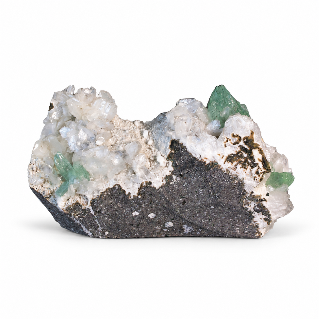 Natural Green Apophyllite, Stilbite with Heulandite Crystal Specimen – India