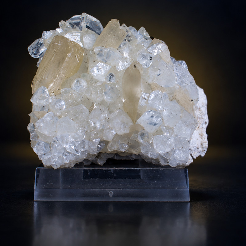 Colourless Apophyllite Crystal Cluster with Cream Stilbite on Pale Matrix | 50 g
