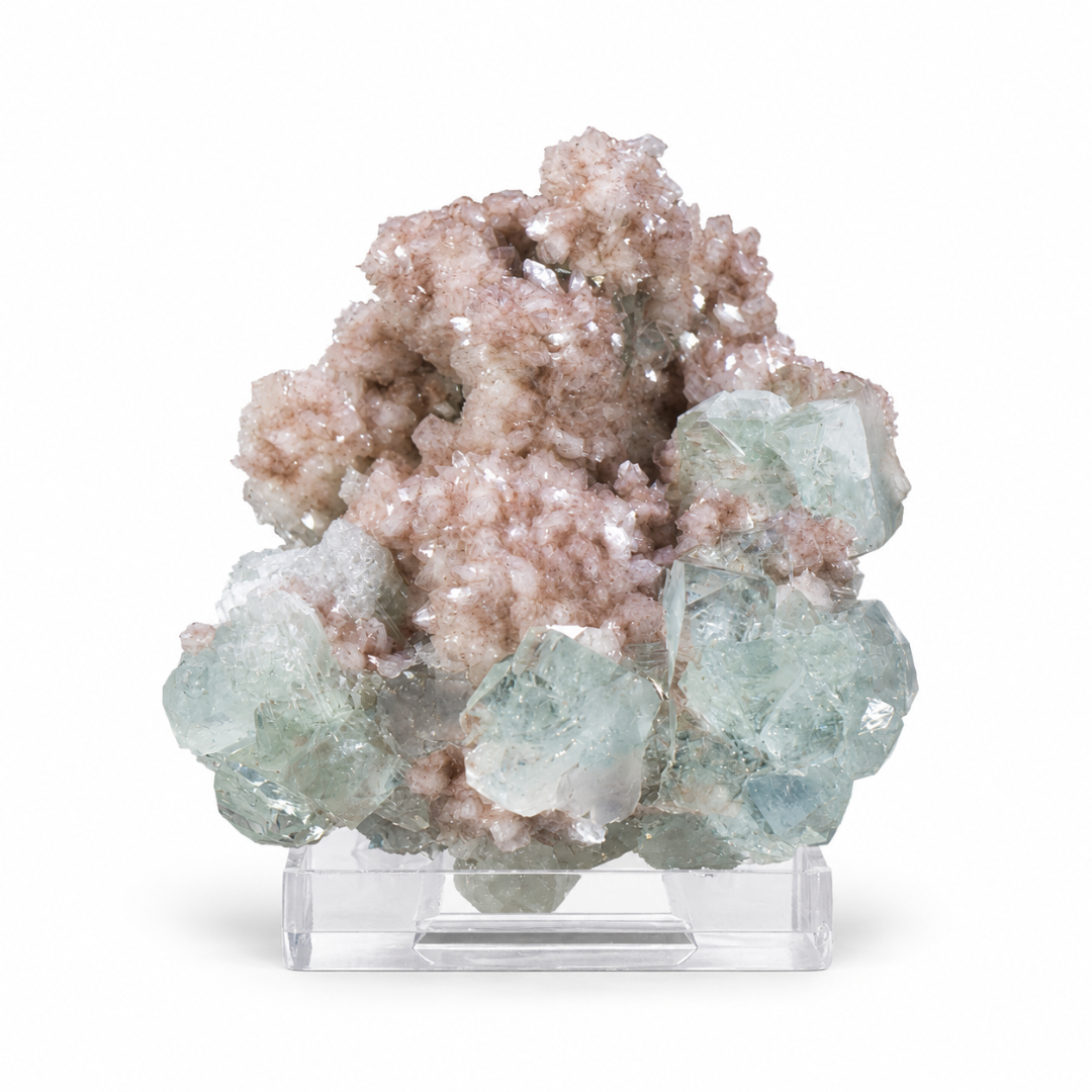 Natural Pink Stilbite with Green Apophyllite Mineral Specimen – 80g