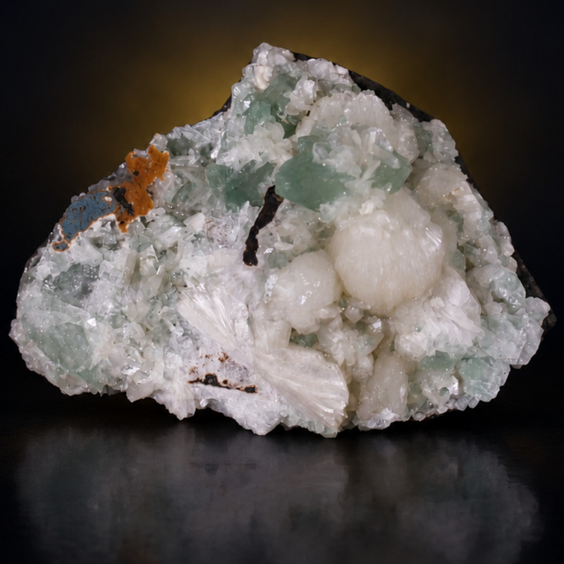 Green Apophyllite Tabular Crystal Group with Stilbite and Heulandite | 630 g | 14 × 9 × 6 cm