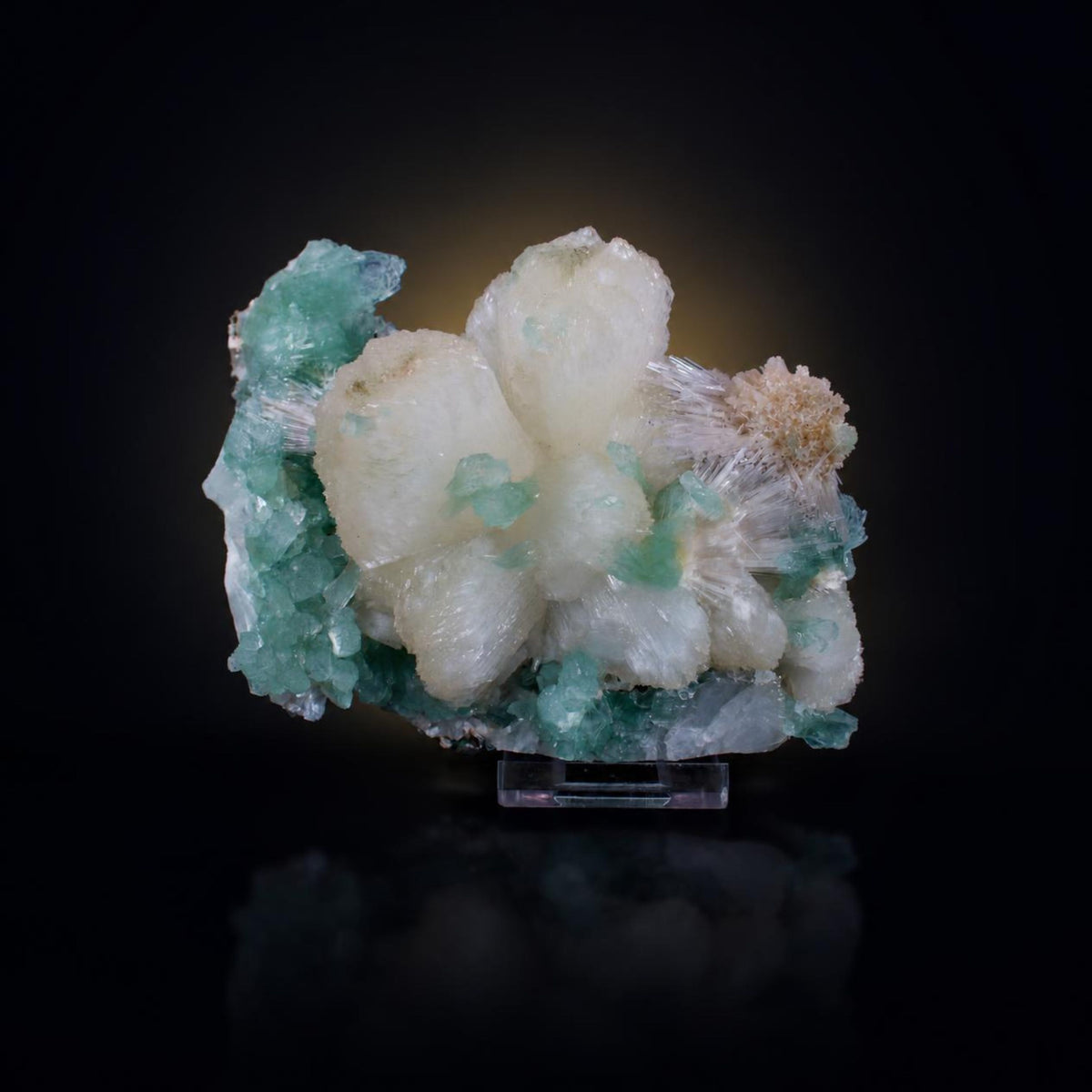 Natural Green Apophyllite & Stilbite Crystal – Mineral Specimen from Matrix | 495 gm | 14 × 8 × 9 cm