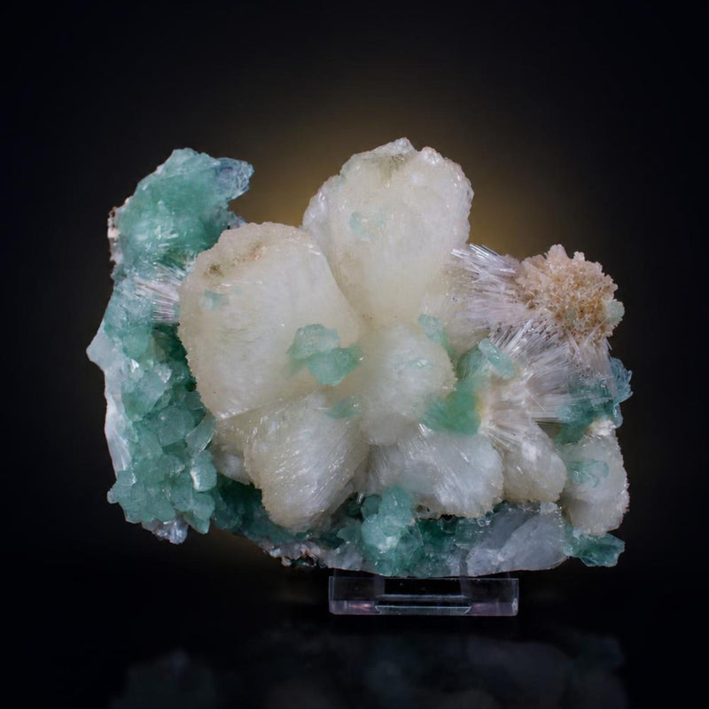 Green Apophyllite Crystal Cluster and Stilbite — India | 495 g | 14 × 8 × 9 cm