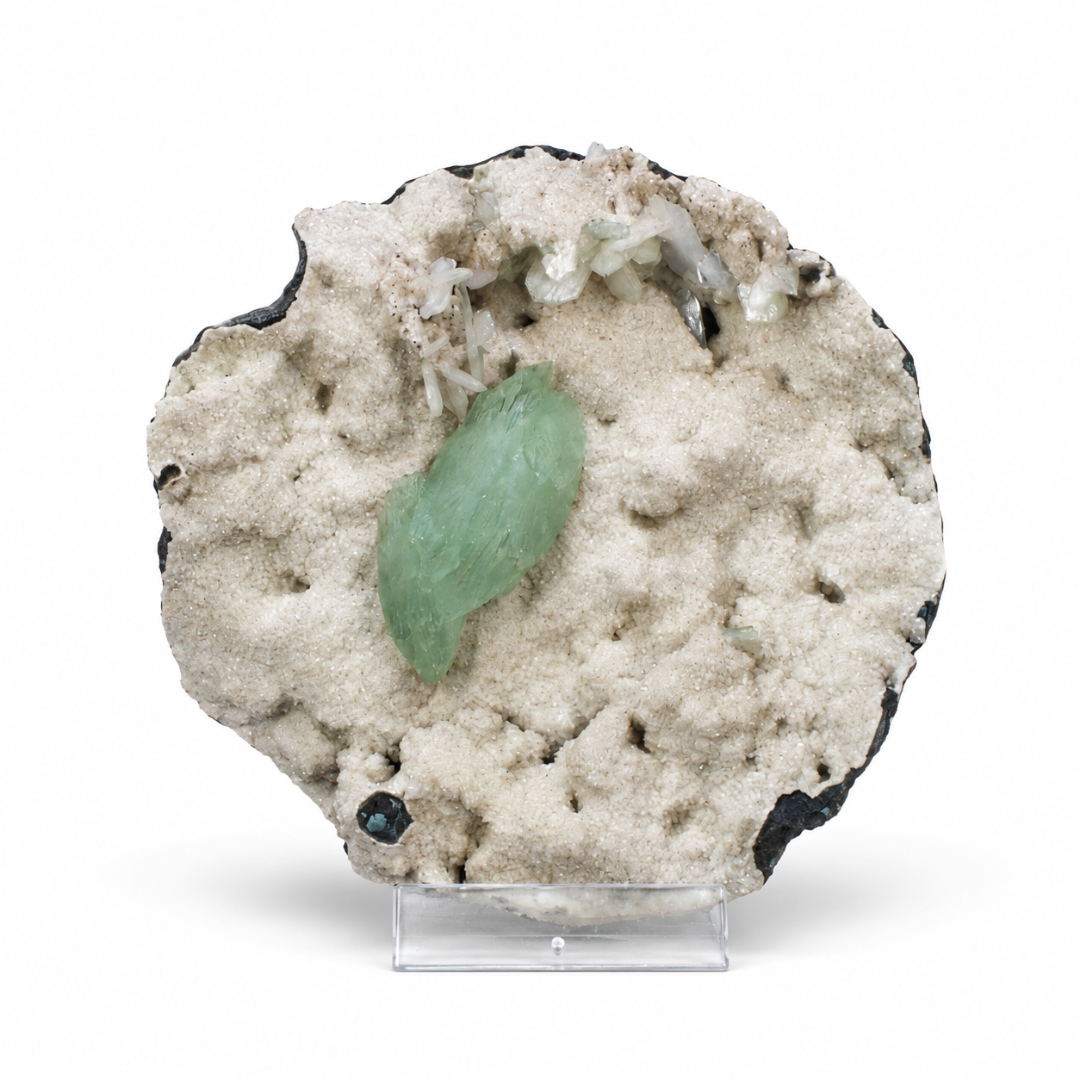 Natural Green Apophyllite with Heulandite Mordenite Crystal Specimen – India