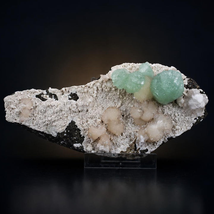 Green Apophyllite Crystal Group with Stilbite | 835 g | 20 × 9 × 6 cm