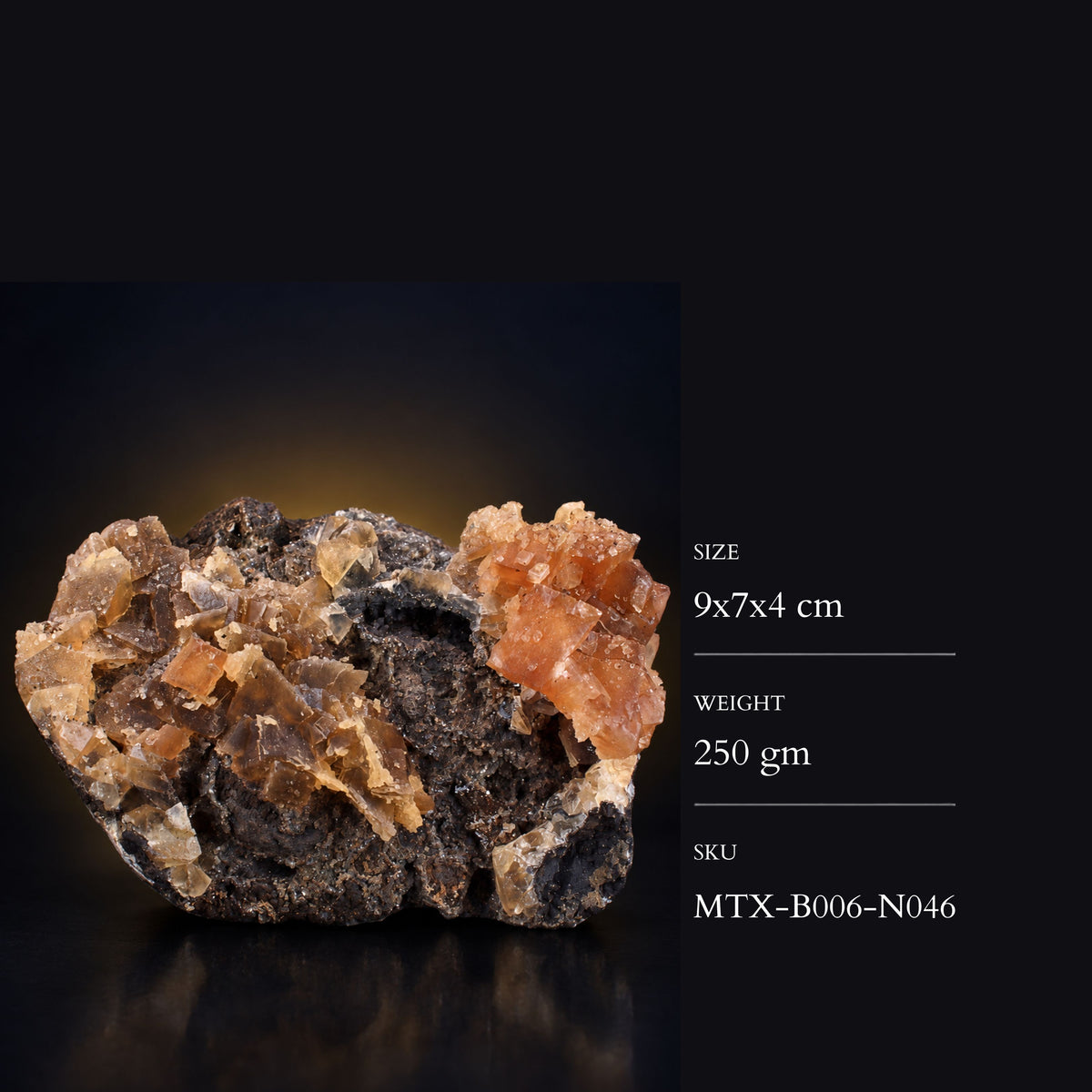Tabular Red Calcite on Dark Rocky Matrix · 250 g · 9 × 7 × 4 cm