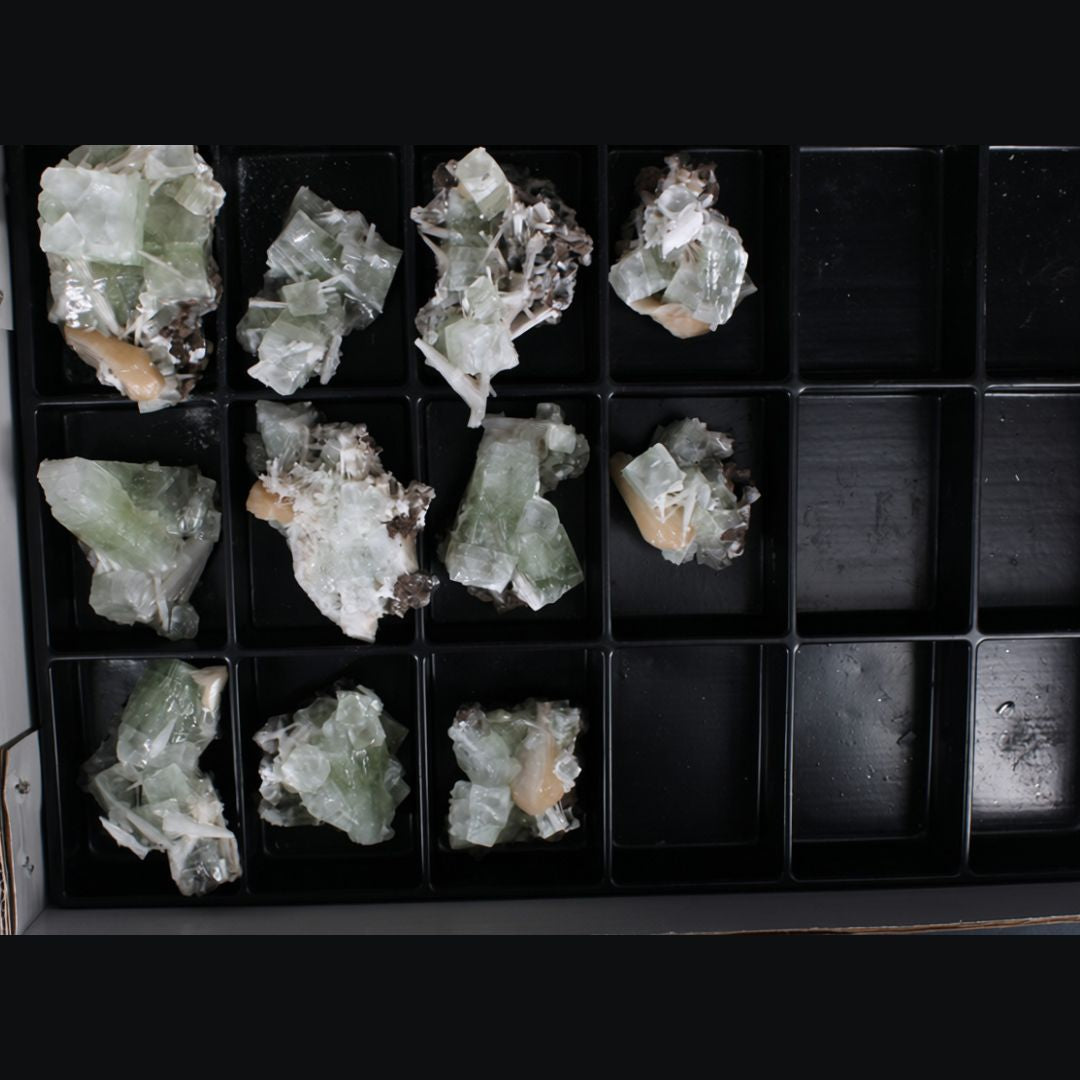 Natural Green Apophyllite, Stilbite with Heulandite Crystal Lot – 11 Pieces from India