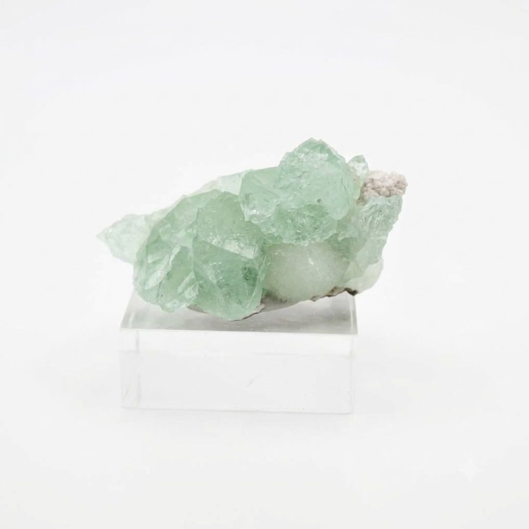 Natural Green Apophyllite Crystal with Heulandite Matrix – Mineral Specimen from India