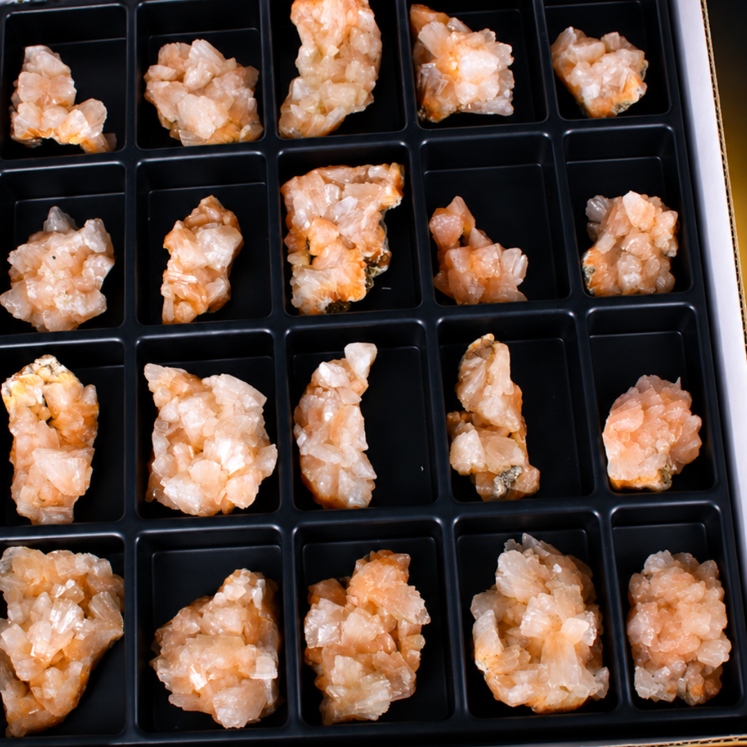 Natural Orange Peach Stilbite Crystal Specimen Lot – 32 Pieces