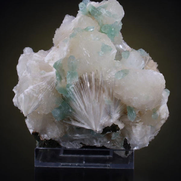 Green Apophyllite Crystal Cluster with Stilbite and Scolecite | 600 g | 11 × 10 × 5 cm