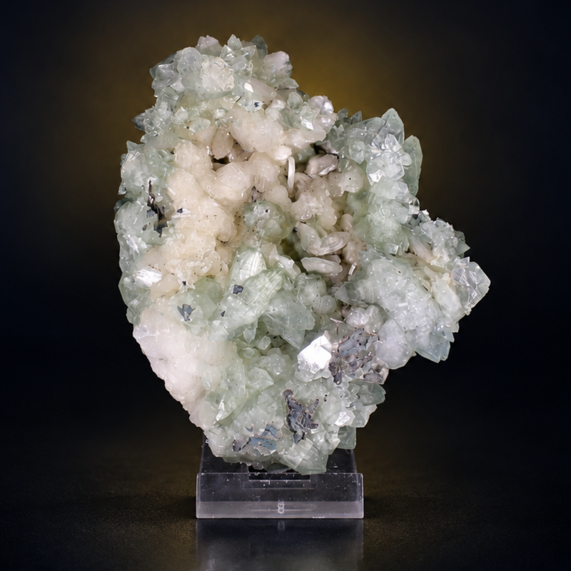 Green Apophyllite Tabular Crystal Group with Stilbite on Matrix | 330 g | 13 × 10 × 3 cm