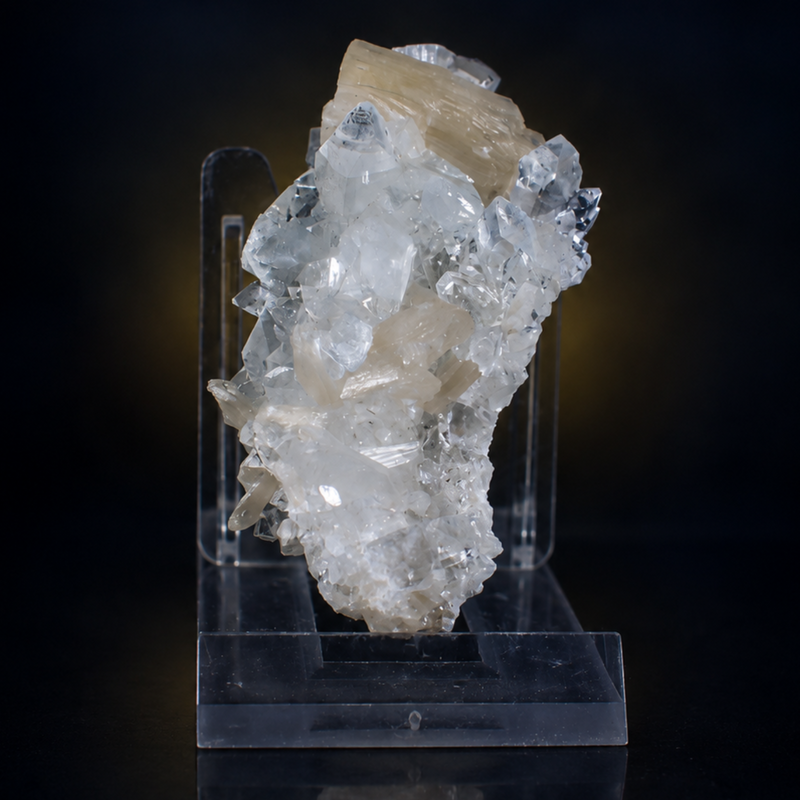 Apophyllite Tabular Crystal Group with Stilbite Cluster | 60 g