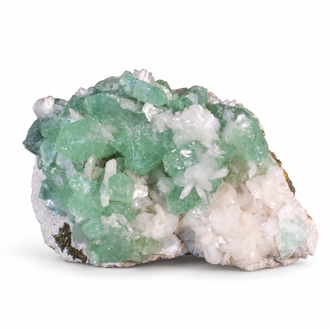 Natural Green Apophyllite, Stilbite with Heulandite Crystal Specimen – India