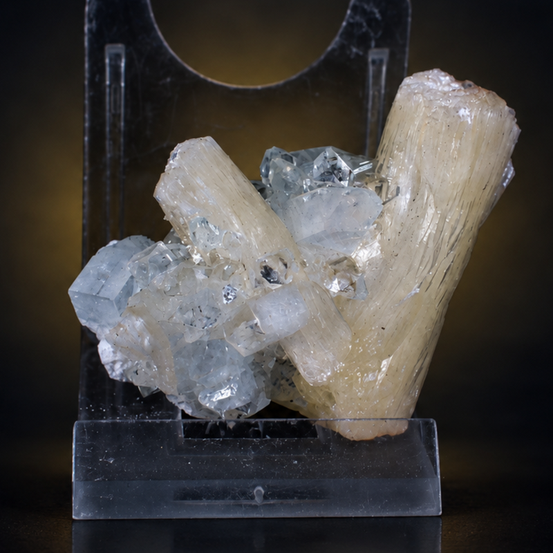 Cream Stilbite Diverging Sheaves with Colourless Apophyllite | 40 g
