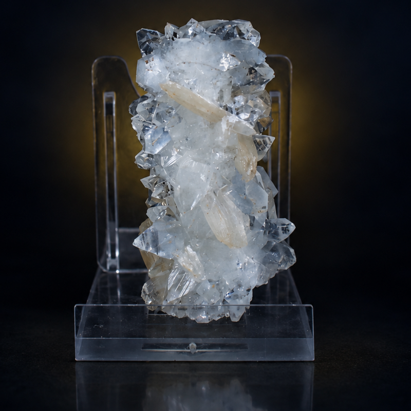 Cream Stilbite Crystal Group with Elongated Colourless Apophyllite Crystals | 30 g