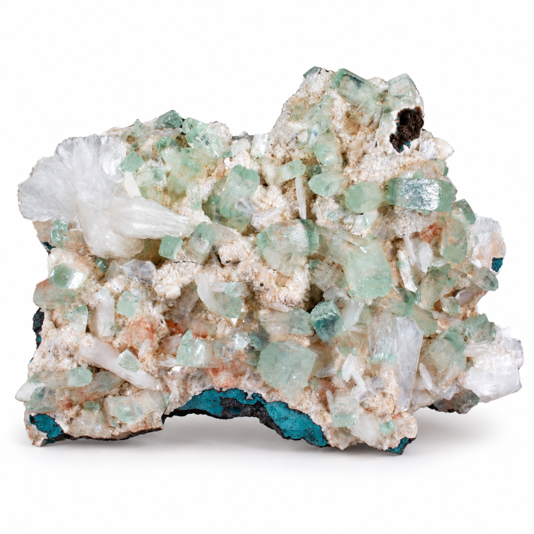 Natural Green Apophyllite with Heulandite Crystal Specimen – India