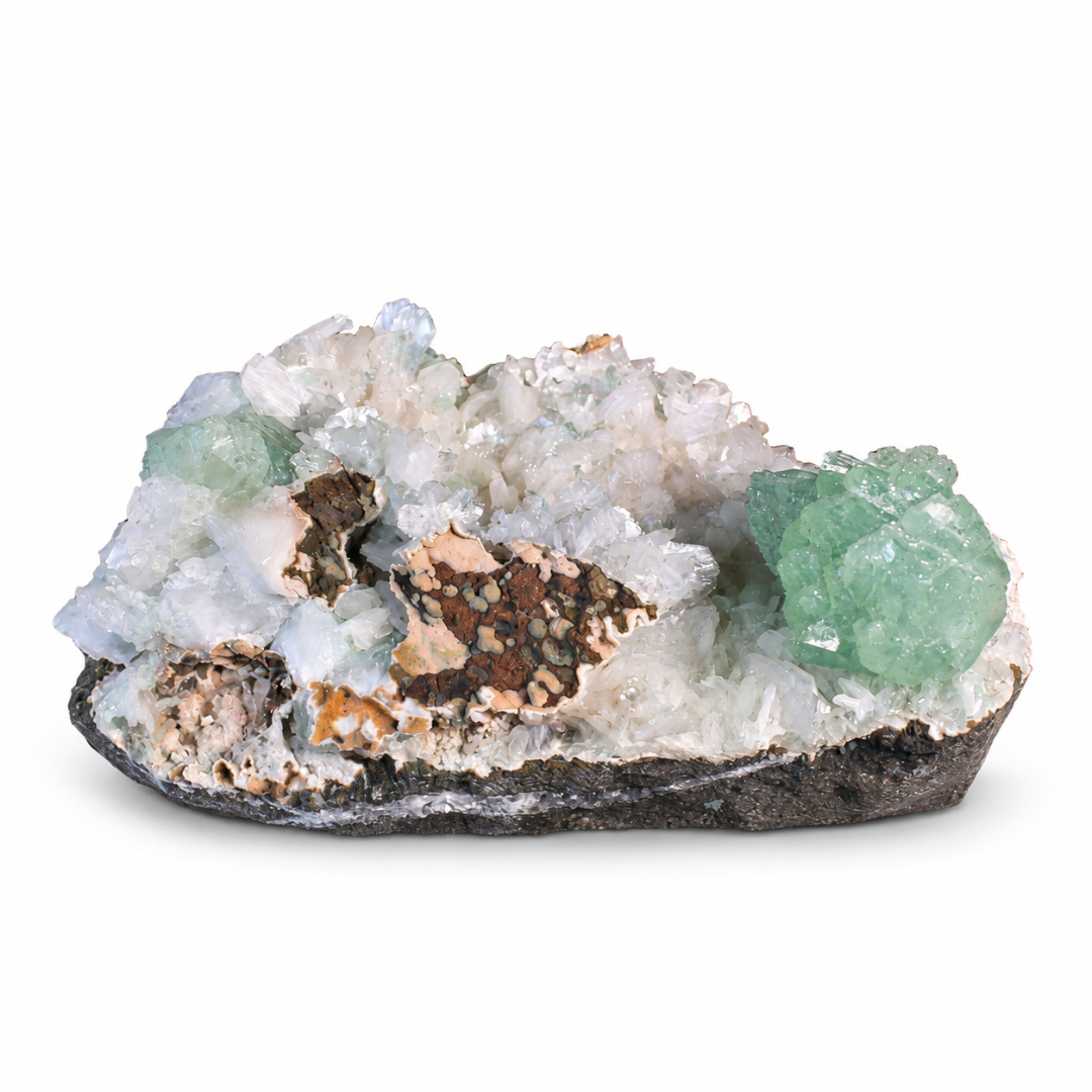 Natural Green Apophyllite, Stilbite with Heulandite Crystal Specimen – India