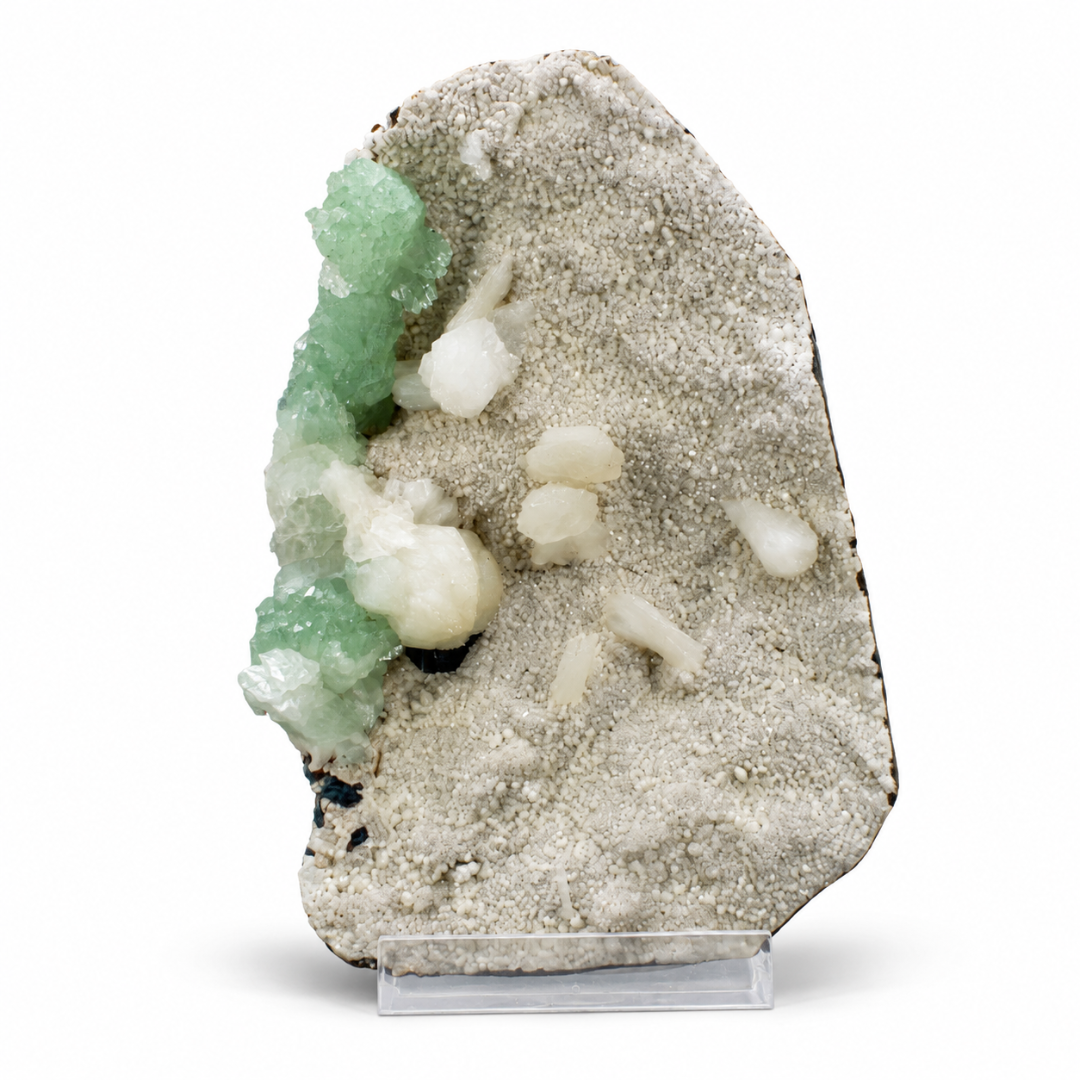Natural Green Apophyllite with Heulandite Crystal Specimen – India
