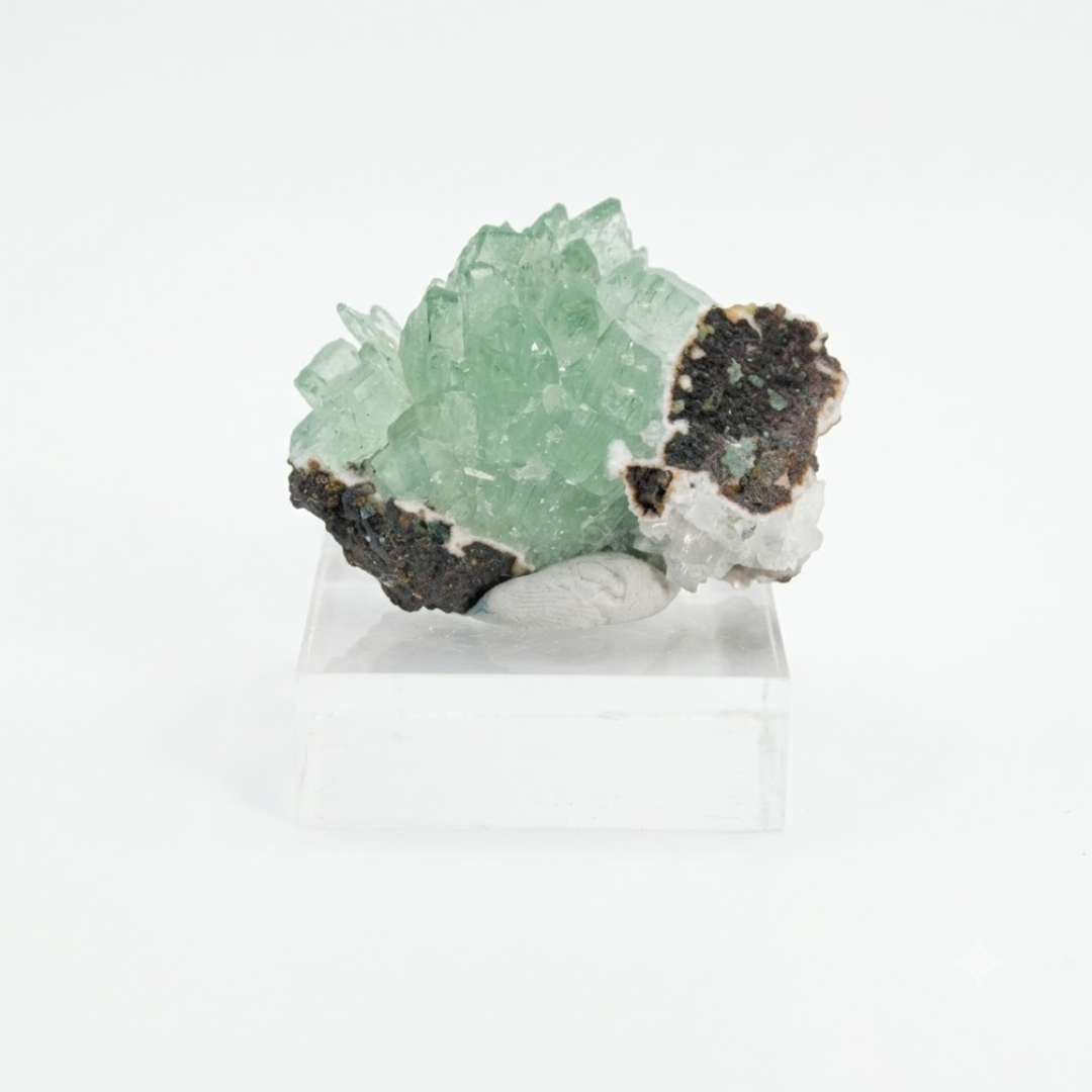 Natural Green Apophyllite Crystal Matrix – Mineral Specimen from India