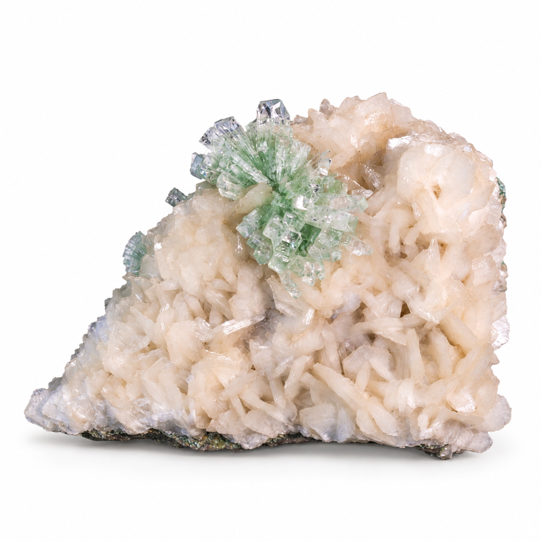 Natural Green Apophyllite, Stilbite with Heulandite Crystal Specimen – India