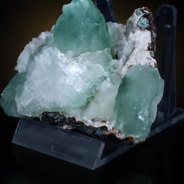Green Apophyllite Crystal Group on White and Dark Brown Matrix — Maharashtra, Pune, India | 150 g | 7 × 6 × 5 cm