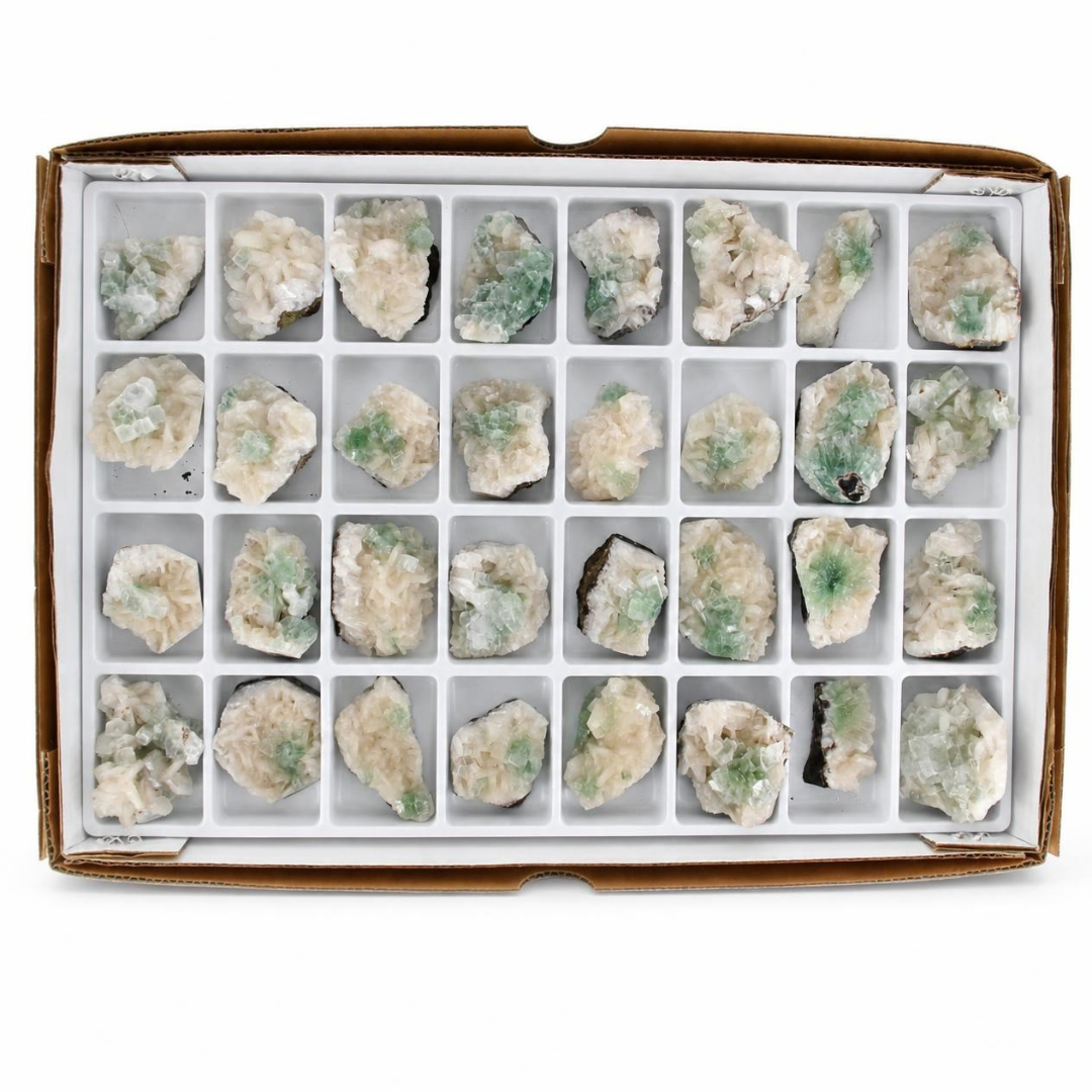 Natural Green Apophyllite Stilbite Heulandite Crystal Lot – 32 PCS – India